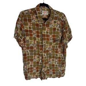 Atomic Tiki Button Down Shirt Short Sleeve Brown Size Large